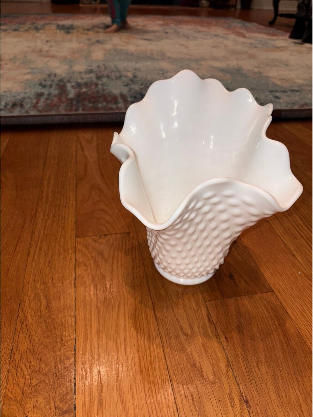 Hobnail Milk Glass Vase Ruffled Edge